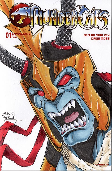 Examples of black and white and color commissions/sketches on comic book sketch covers. 