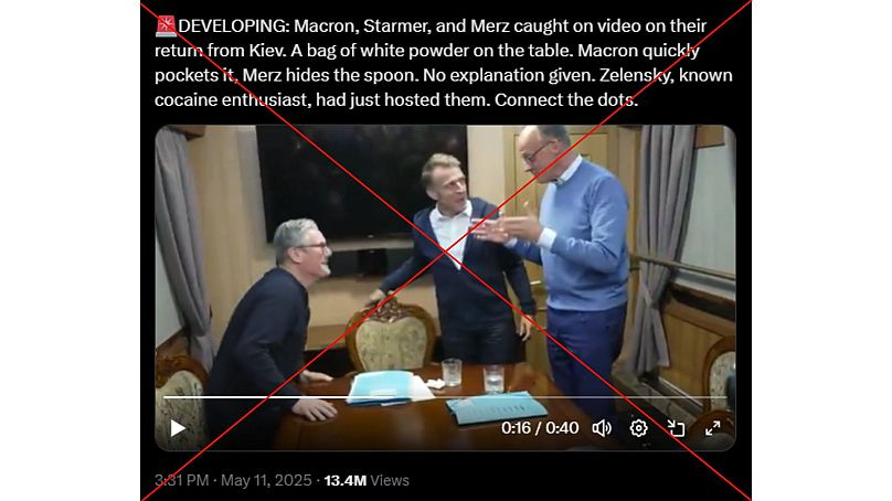 Social media users claim that Macron, Merz, Starmer and Zelenskyy take cocaine, without any evidence