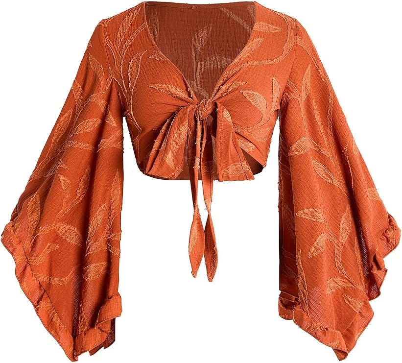 BEAUDRM Women's Boho Tops Country Concert 70s Outfits Hippie Disco Clothes | Wrap Top, Western 70s Hippie Tops, Bell Sleeve Tops for Women, Whimsical Clothes