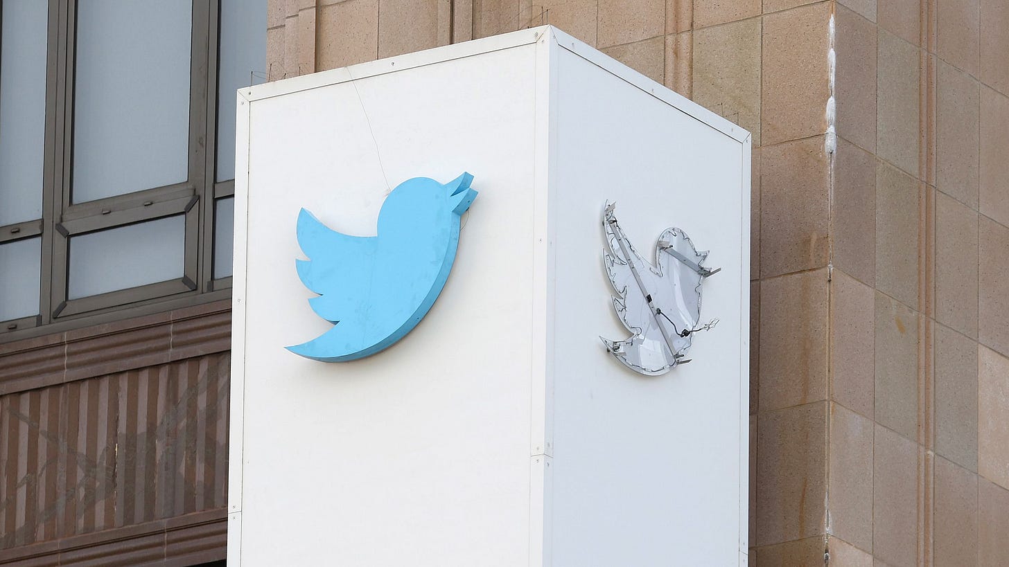 SAN FRANCISCO CALIFORNIA  JULY 26 The outline of the iconic blue Twitter bird logo is visible on a sign in front of X...