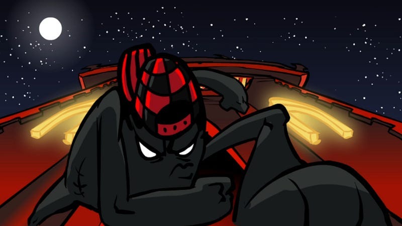 Gangsta Bean jumping outside of McDeath in Gangsta Bean 2
