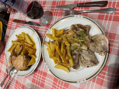 left & middle: traditional Portuguese meal at Bar Loreto; right: croquettes at Cafetería Rocablanca