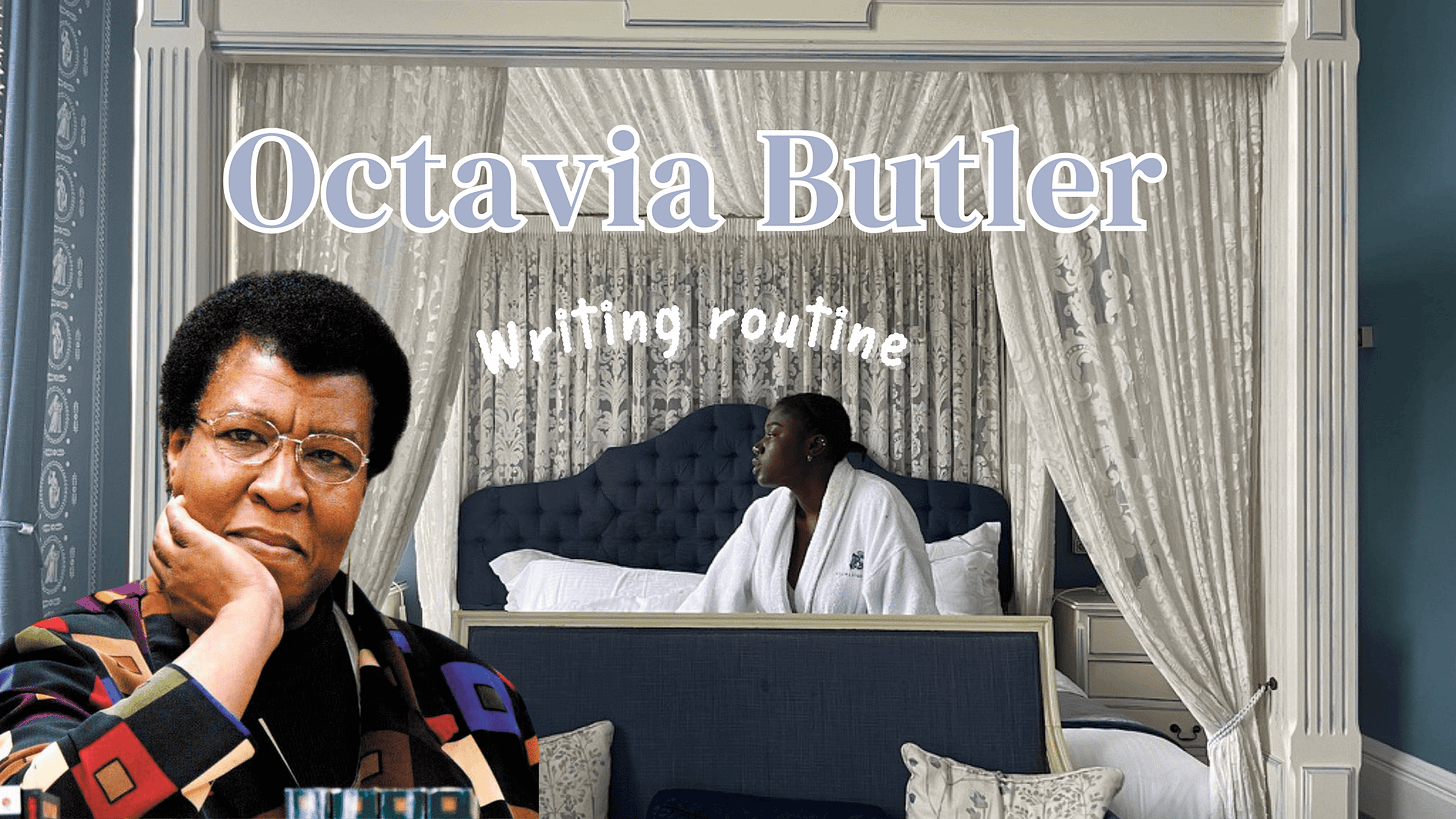 A picture of Octavia Butler and Aude sitting in a bed