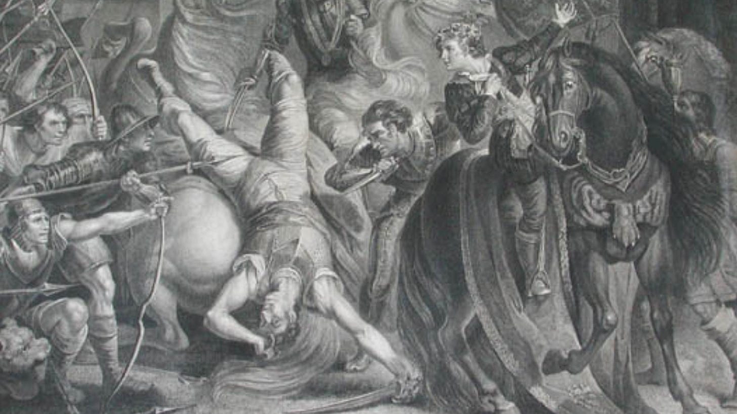 Engraving of Sir William Walworth, Lord Mayor of London, wounding Wat Tyler in Smithfield, 1381. Engraved by Anker Smith, after James Northcote. Engraving of Sir William Walworth, Lord Mayor of London, wounding Wat Tyler in Smithfield, 1381. Engraved by Anker Smith, after James Northcote.