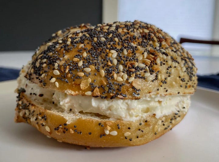 Everything bagel with cream cheese: January 2024 vs. November 2022
