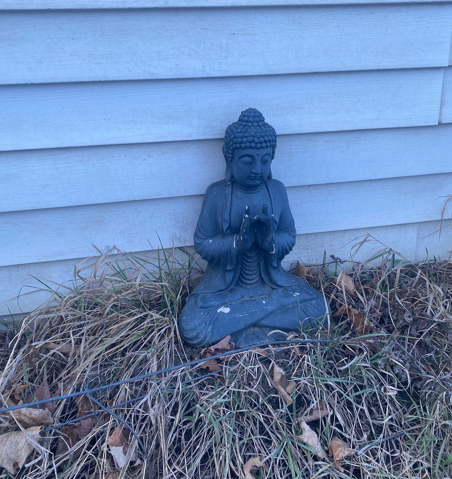 a statue of a Buddha sits on the grass a statue of a Buddha sits on the grass