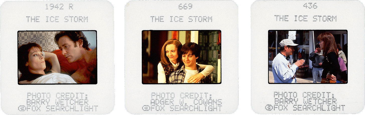 ICE STORM slides; left and right photos by Barry Wetcher, middle by Adger W. Cowans, courtesy of Fox Searchlight