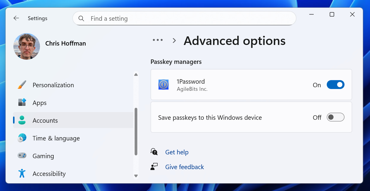 Activating a passkey manager in Windows 11's Settings app. Activating a passkey manager in Windows 11's Settings app.