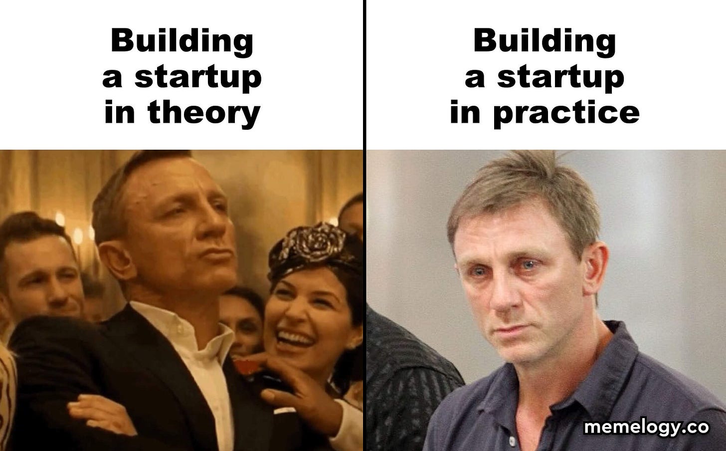 Startup meme Building a startup in theory Building a startup in practice : Second Language Strategies