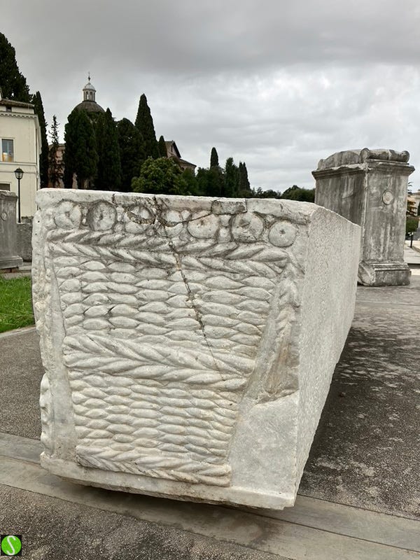 photo by Steve Butcher of Roman wicker basket marble sarcophagus