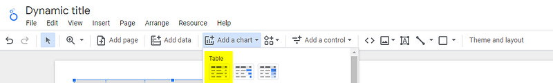 Looker Studio dynamic title add table