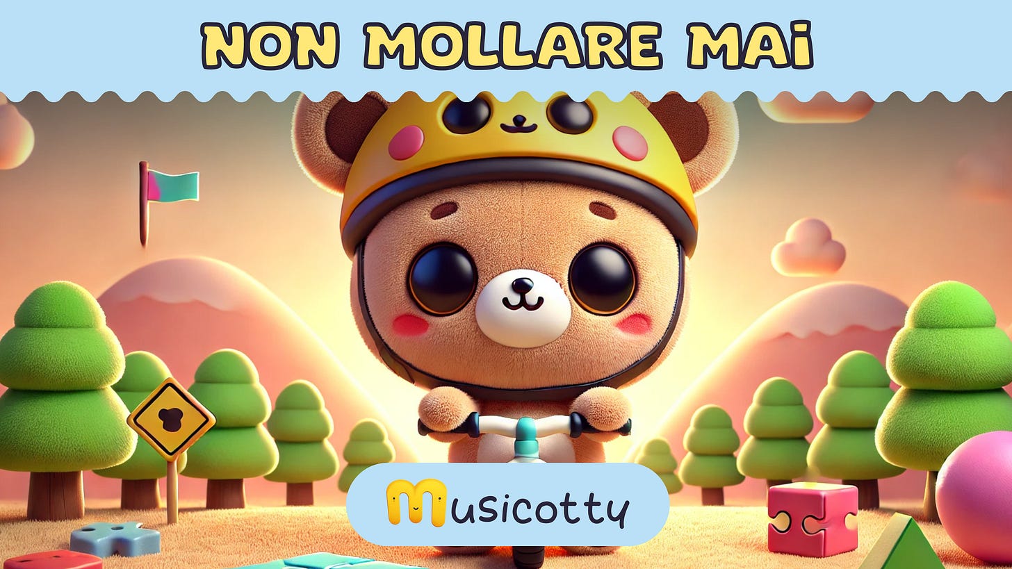 Non mollare mai: la nuova canzone che motiva i tuoi bimbi! I musicotty hanno pubblicato nuove storie musicali per lo sviluppo creativo e positivo del tuo bimbo. Scoprile qui sotto.