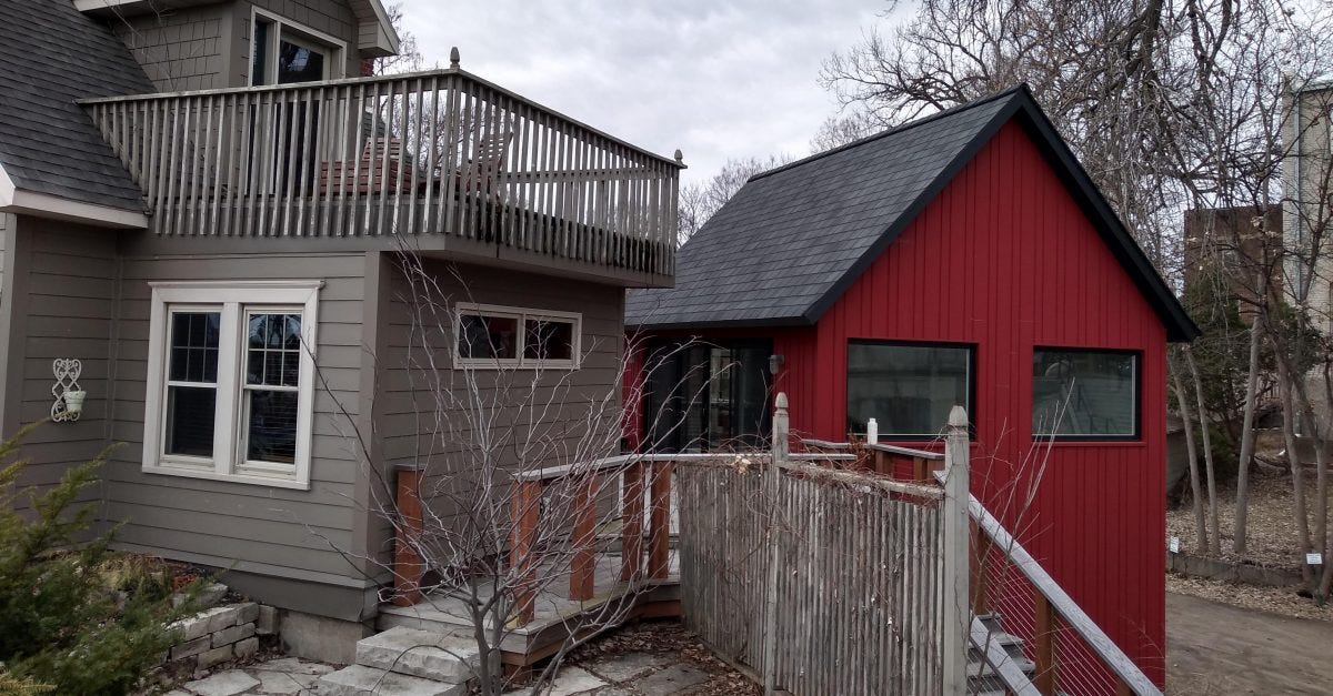 A small accessory dwelling unit (ADU) in the backyard of a house in Minneapolis.