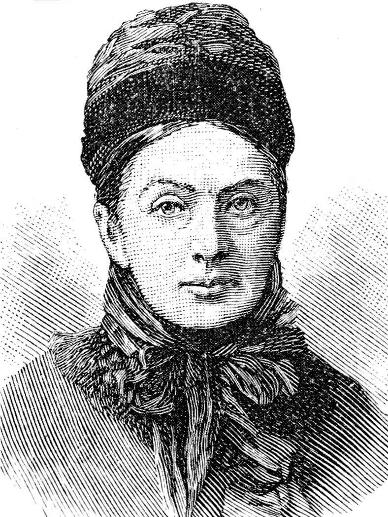 A black and white illustration of Isabella Bird, the woman who noted the pyramidal shape of Yakushi-san and the other two mountains of Kaneyama A black and white illustration of Isabella Bird, the woman who noted the pyramidal shape of Yakushi-san and the other two mountains of Kaneyama