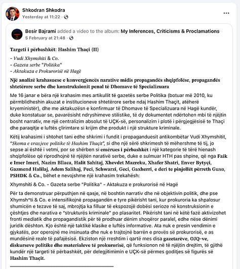 Disinformation Exhibition of Fake Account Shkodra Shkodra who is alleged to be linked to Milaim Zeka and allied with Lirim Mehmetaj.