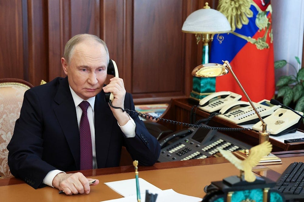 Russian President Vladimir Putin speaks by the phone at the Kremlin in Moscow, Russia, Thursday, May 22, 2025. (AP) Russian President Vladimir Putin speaks by the phone at the Kremlin in Moscow, Russia, Thursday, May 22, 2025. (AP)