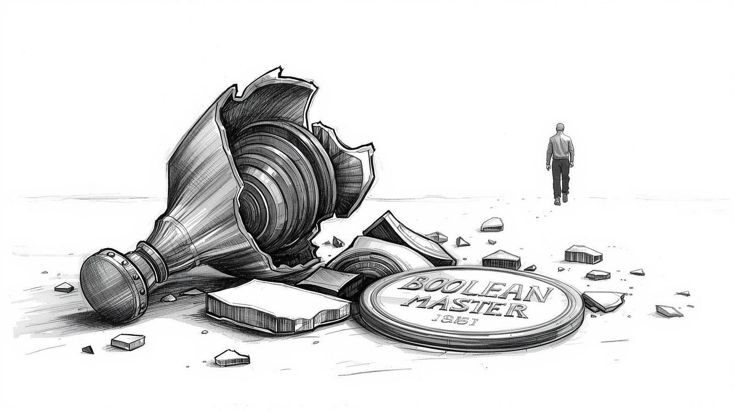 Broken Boolean Expert trophy on the ground Broken Boolean Expert trophy on the ground