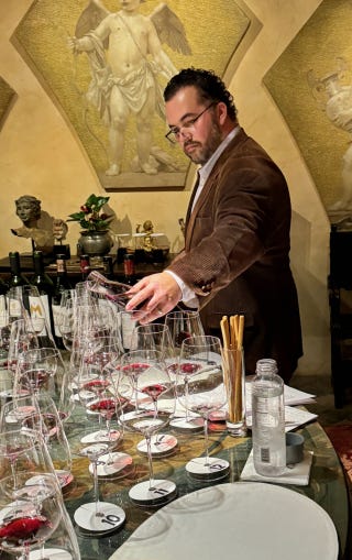 Julian pours wine for the second tasting Julian pours wine for the second tasting