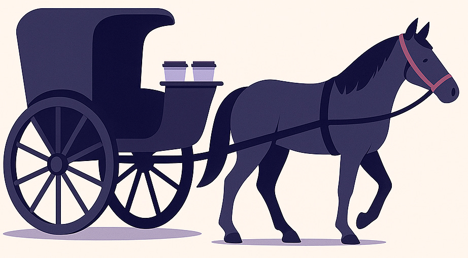 Horse with a cup holder, minimalistic conceptual image