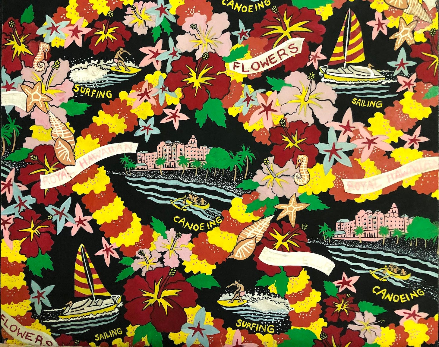 Hawaiian themed textile design. Hawaiian themed textile design.