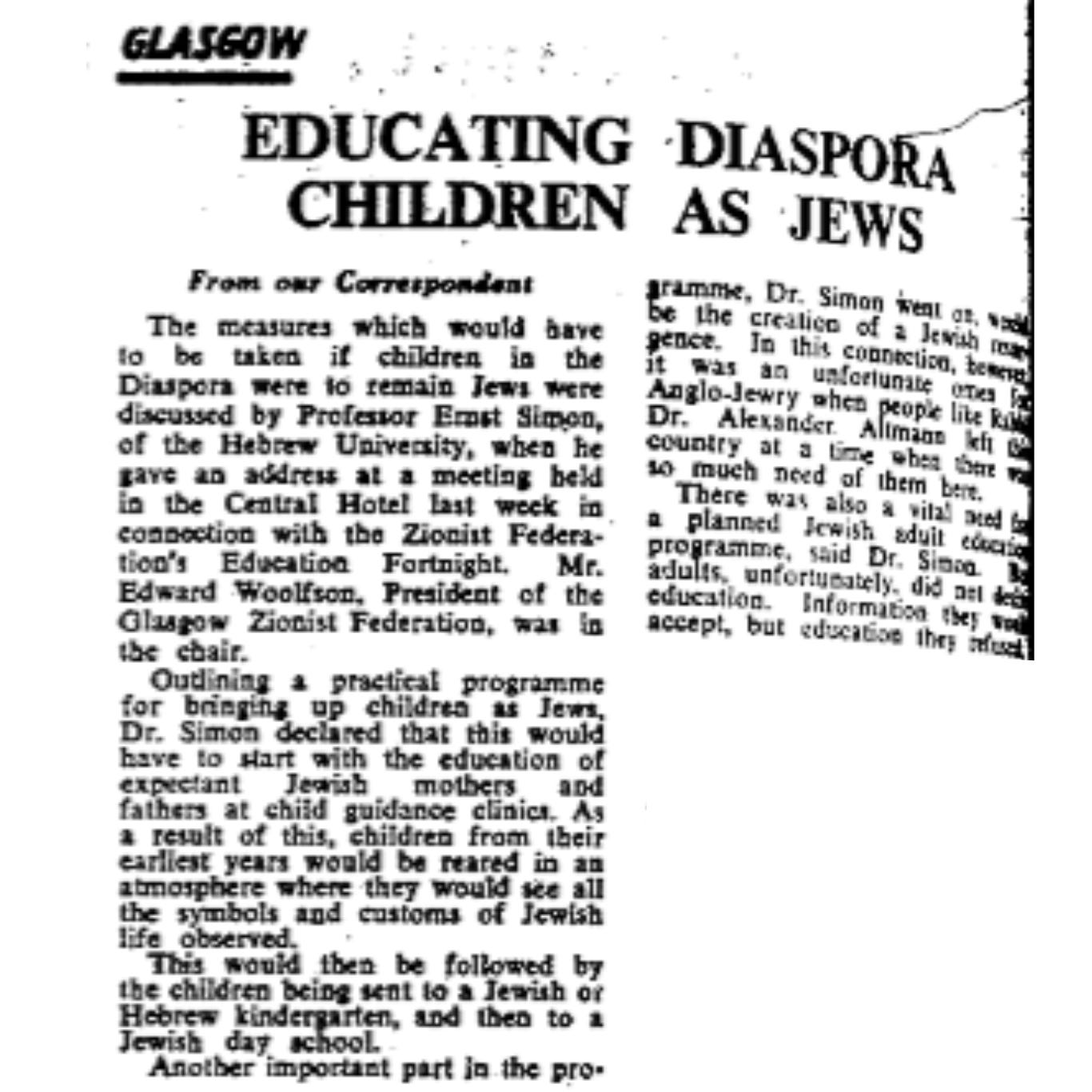 Figure 2. A Zionist meeting in Glasgow in 1961 - From the Jewish Chronicle - 20 October 1961, p. 14