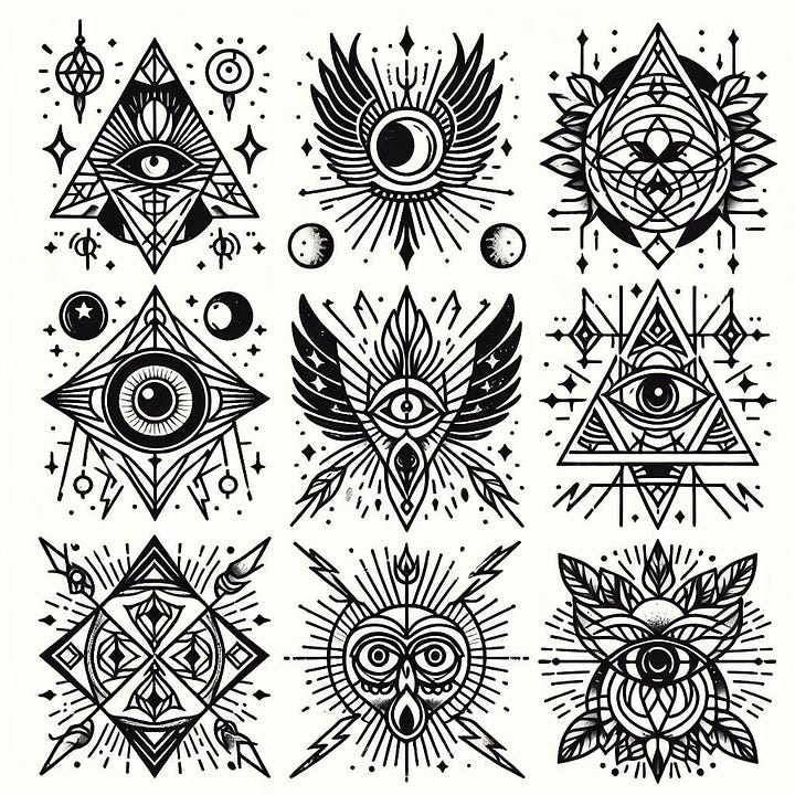 flash paper of geometric spiritual tattoos
