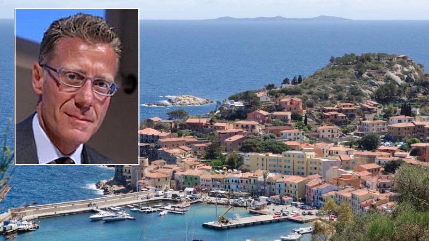 L'Isola del Giglio e, nel riquadro, l'ad Fabio Cairoli