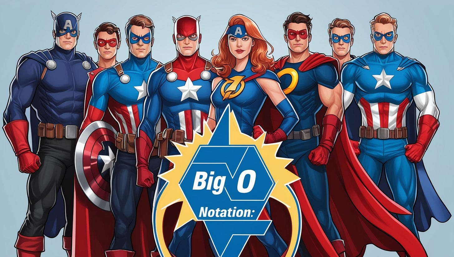 Congratulations, recruit! You’ve just been accepted into the elite Algorithm Avengers, a team of superheroes dedicated to fighting the greatest enemy of all time: slow algorithms. Your mission? To save the world from bad code, one line at a time. But before you take your first mission, there's something crucial you need to master—Big O Notation—the ultimate power used by the Avengers team to measure the strength and speed of their algorithms.