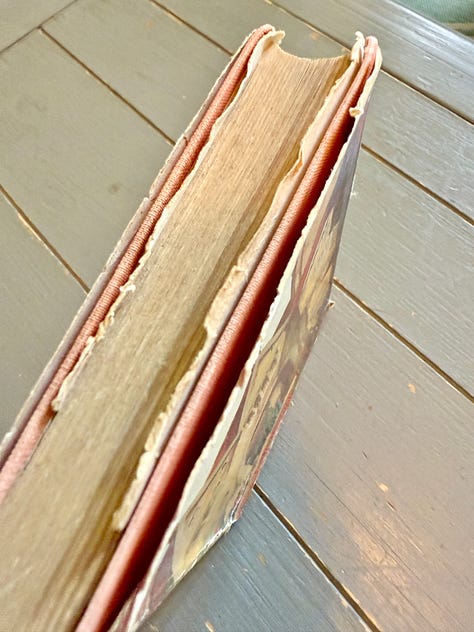 Close up of the tattered state of my two dust jackets, which arrived this way when I bought these two hard-to-find Goudge volumes second hand.