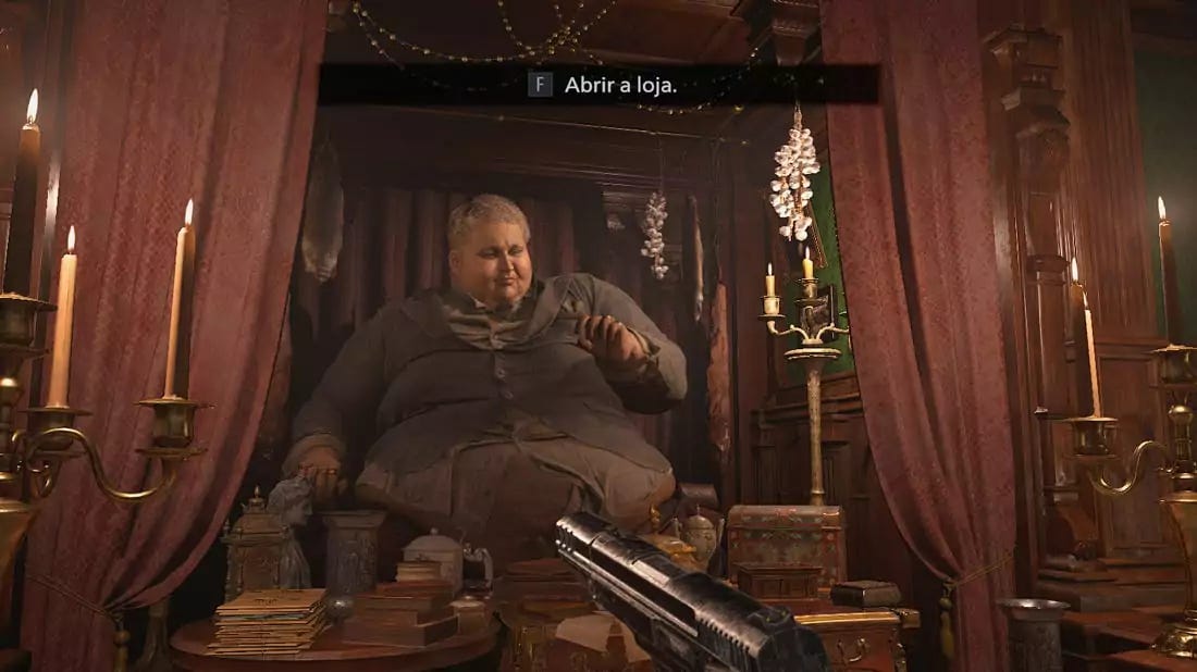 Duque é o representante do capitalismo em Resident Evil Village. (Imagem: Mateus Mognon/Captura de tela)