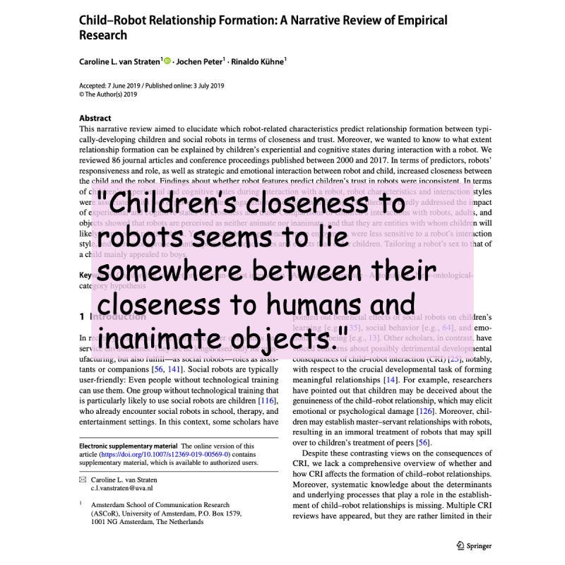 Child–robot relationship formation: A narrative review of empirical research