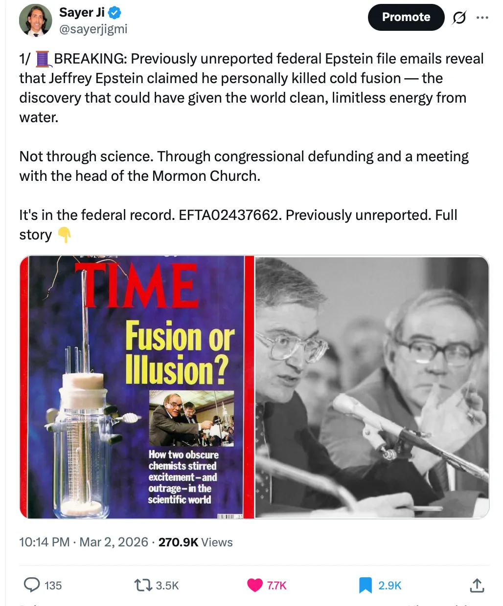 Epstein prahlt: „Ich habe Pons getötet“ – neue Akten zeigen geheimen Coup gegen Kalte‑Fusion‑Forschung im US‑Kongress