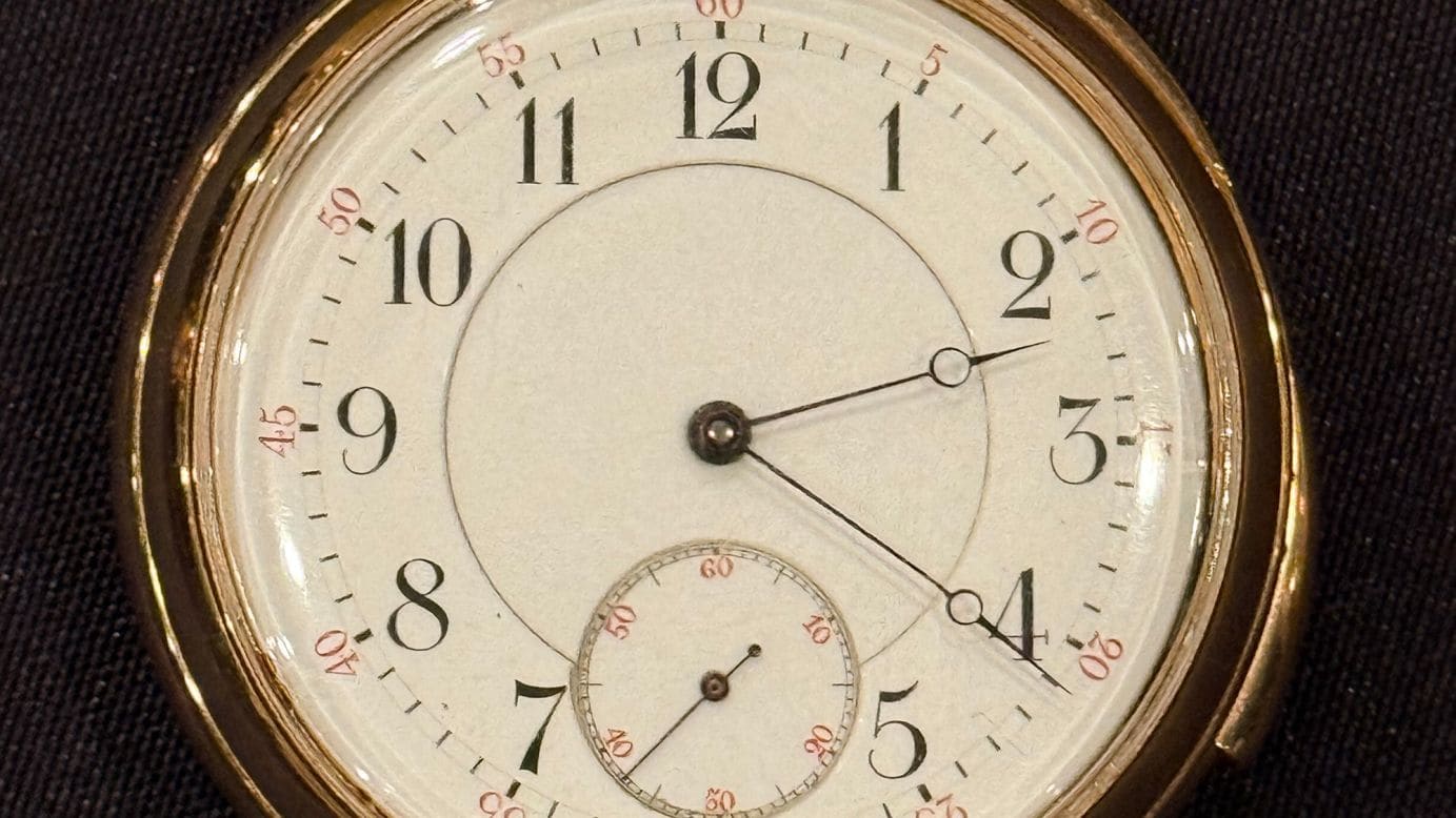 The gold pocket watch was recovered from the body of Isidor Straus, one of the few first-class passengers to perish on the Titanic.