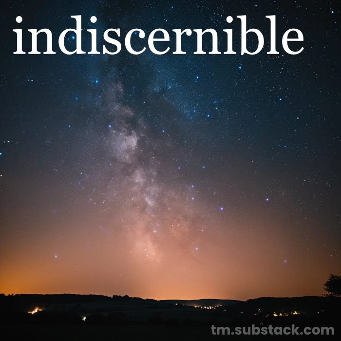 A photograph of a starry night sky with the Milky Way barely visible due to city light pollution; used to illustrate the SAT vocabulary word INDISCERNIBLE.