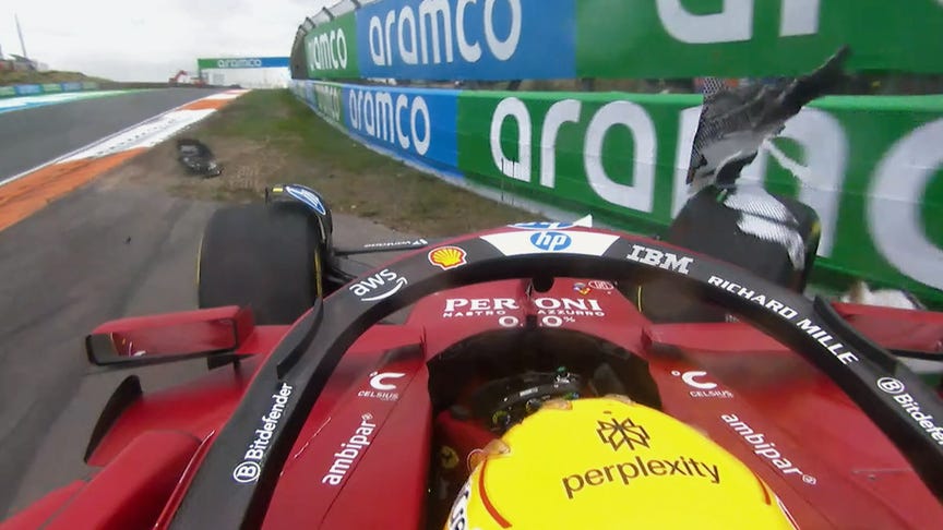 Lewis Hamilton hit the barriers on Lap 23, ending his race. | Credit: Formula One
