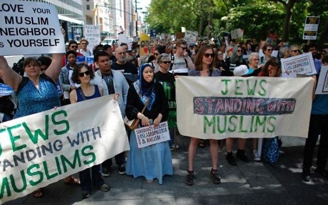 People take part in rally in support of Muslims rights to counter an anti-sharia law rally organized by ACT for America on June 10, 2017 at City Hall in New York. (AFP PHOTO / Kena Betancur) People take part in rally in support of Muslims rights to counter an anti-sharia law rally organized by ACT for America on June 10, 2017 at City Hall in New York. (AFP PHOTO / Kena Betancur)