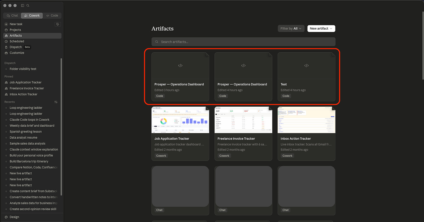 Claude Cowork interface showing the same Artifacts built in Claude Code, each one opening in its own web page when clicked. Claude Cowork interface showing the same Artifacts built in Claude Code, each one opening in its own web page when clicked.