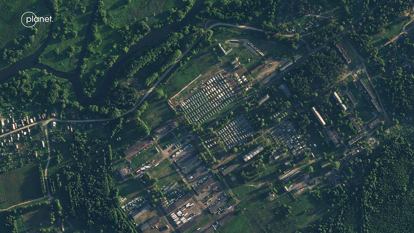 New Wagner camp in Belarus filled with vehicles as convoys continue to arrive near Asipovichy, Belarus.