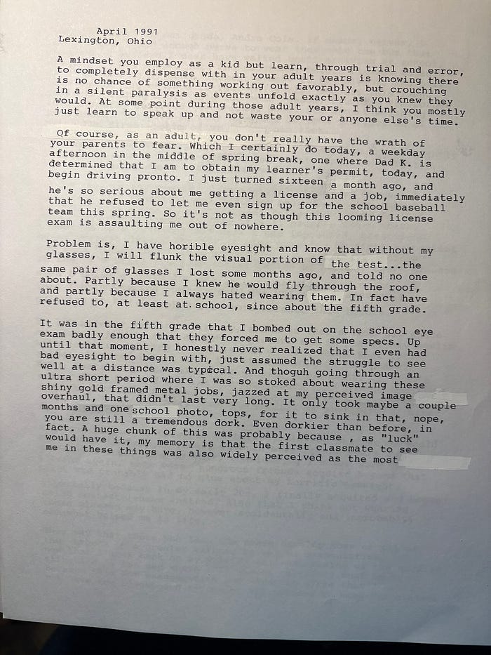 page one of Jason McGathey’s April 1991 spring break piece
