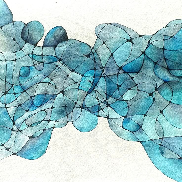This may contain: an abstract painting with blue watercolors on white paper