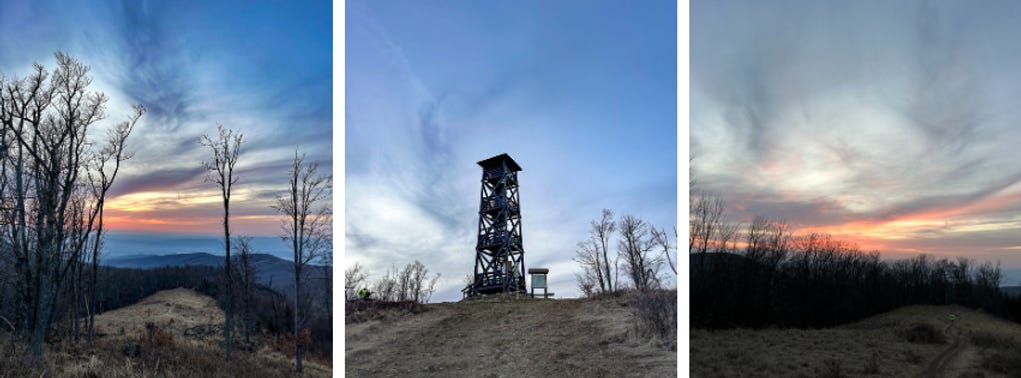 Panská Javorina on the Letecká sótá route. Sunset. Lookout tower.