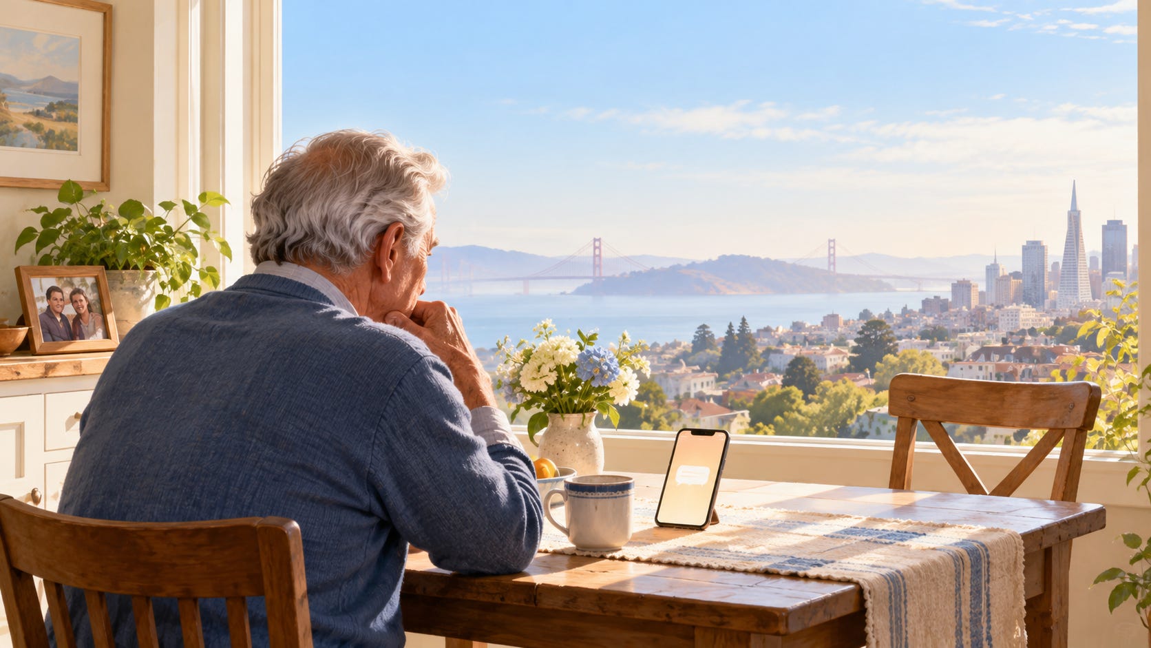Illustration from the NoScammer article about a retired gardener who lost his savings to a fake romance and was targeted again.