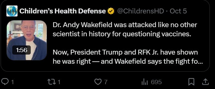 Andrew Wakefield posting a video message bragging that Trump and RFK Jr. proved him "right" Andrew Wakefield posting a video message bragging that Trump and RFK Jr. proved him "right"