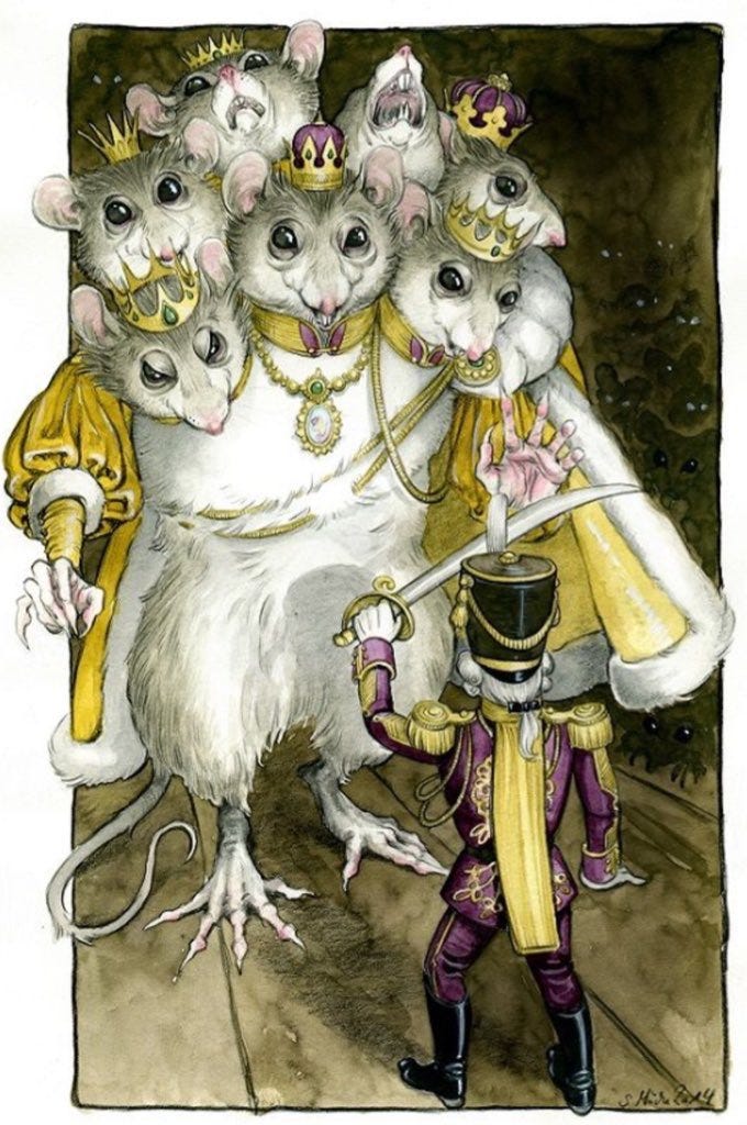 Kerria on X: "In The Nutcracker ballet, the Mouse King is often depicted  with seven heads, mimicking a real-life 'Rat King,' the rare phenomenon  that occurs when multiple rat tails become inextricably