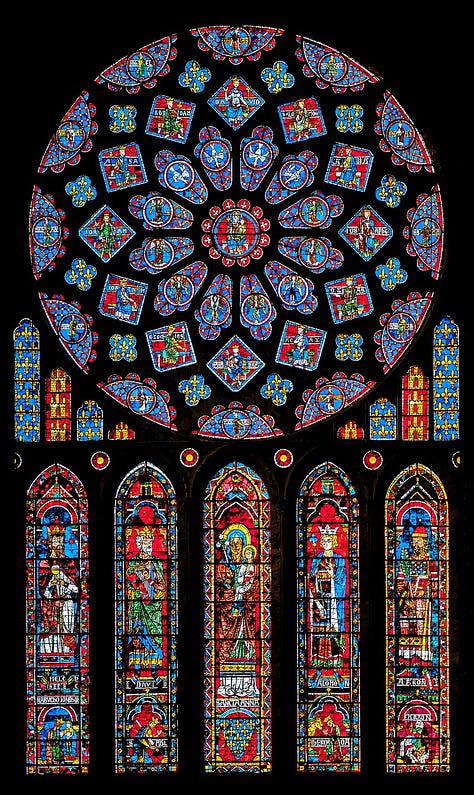 LEFT TO RIGHT: Stained glass, gargoyles, and a rib vault.