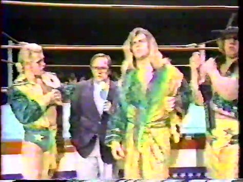 The Freebirds, Plowboy Frazier injured, Ted Dibiase, Mongolian Stomper, Kevin Sullivan, Tony Atlas