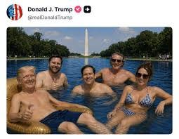 Donald Trump shared a fake image of Joe Biden, Barack Obama and Nancy Pelosi  swimming in the Lincoln Memorial Reflecting Pool that was filled with waste.