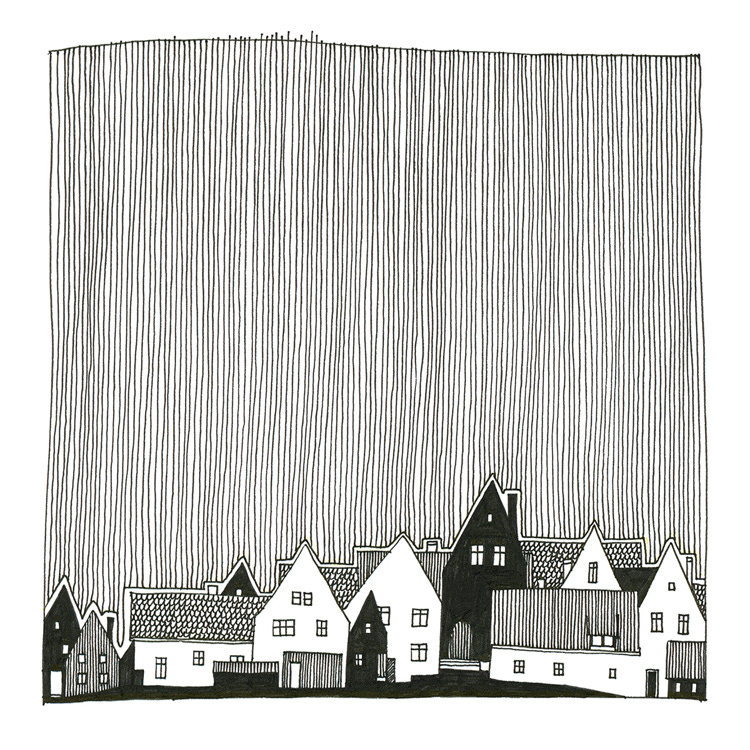 Architectural Drawing sketch village houses SKY hand drawing weather black White
