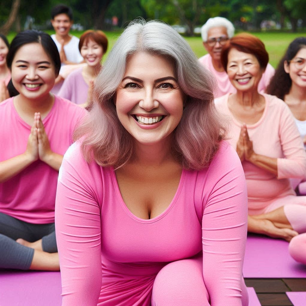 A female in her 50s slightly overweight exercising