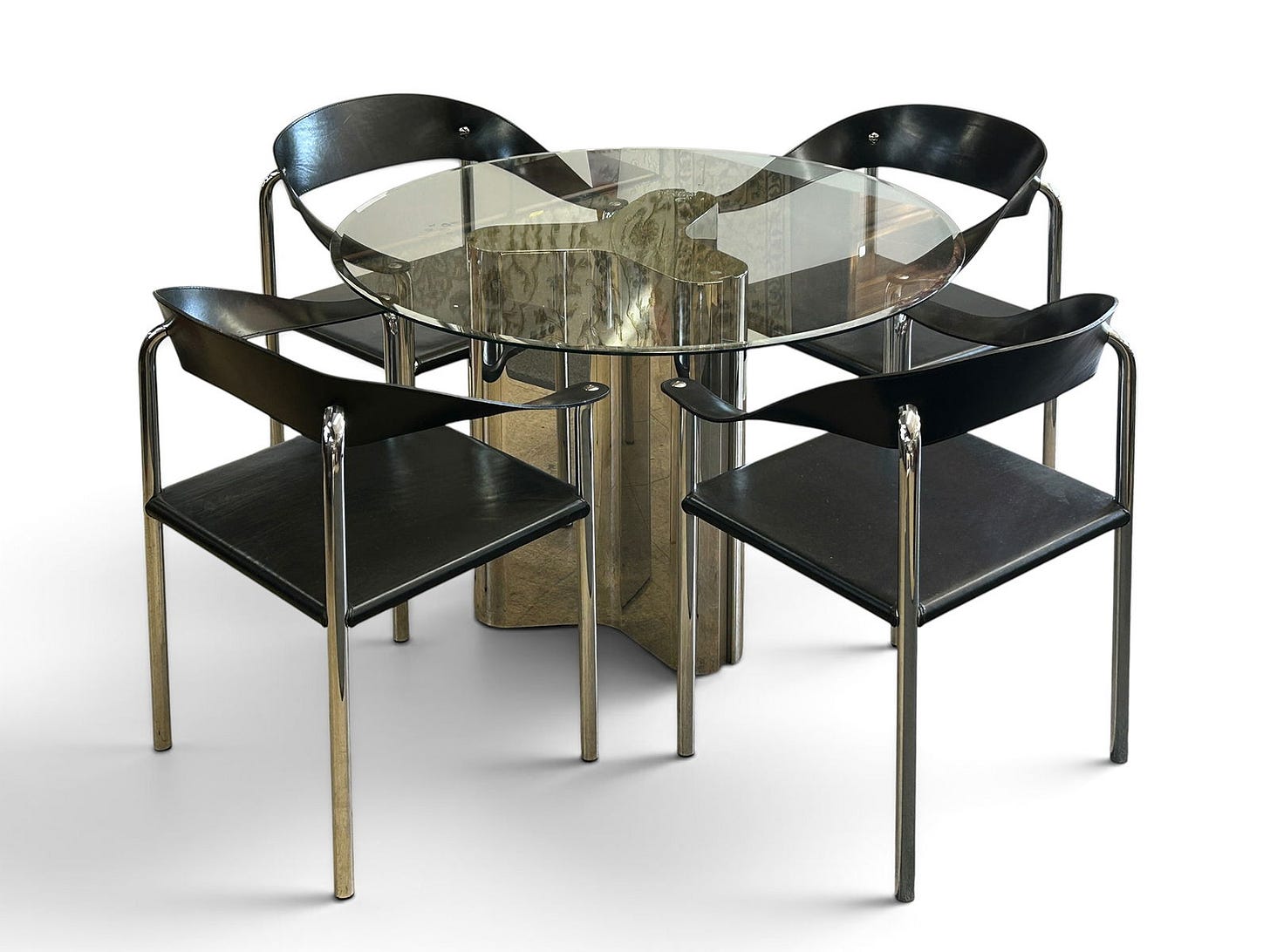 Arper Leather & Chrome Modern Dinette Set.